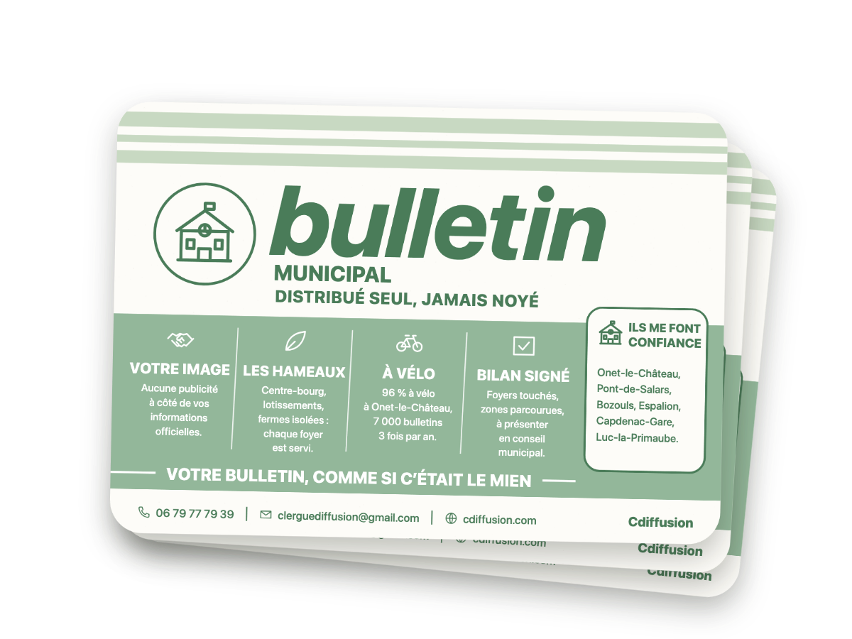 Bulletin municipal distribué seul, à vélo, en Aveyron